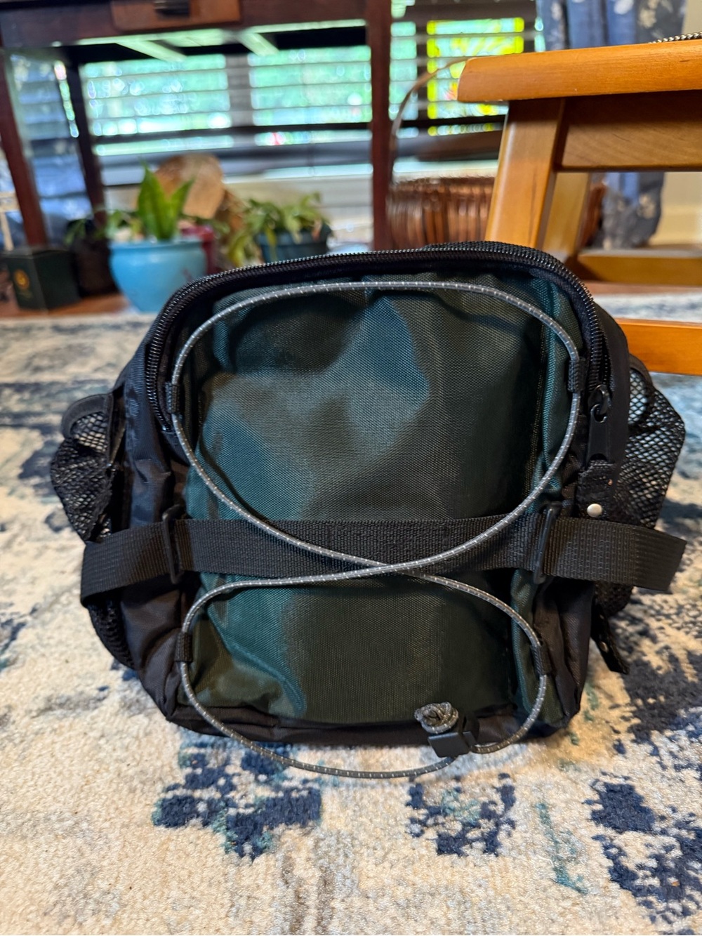 Bass Compact Crossbody Bag/Fanny Pack/in Dark Green and Black